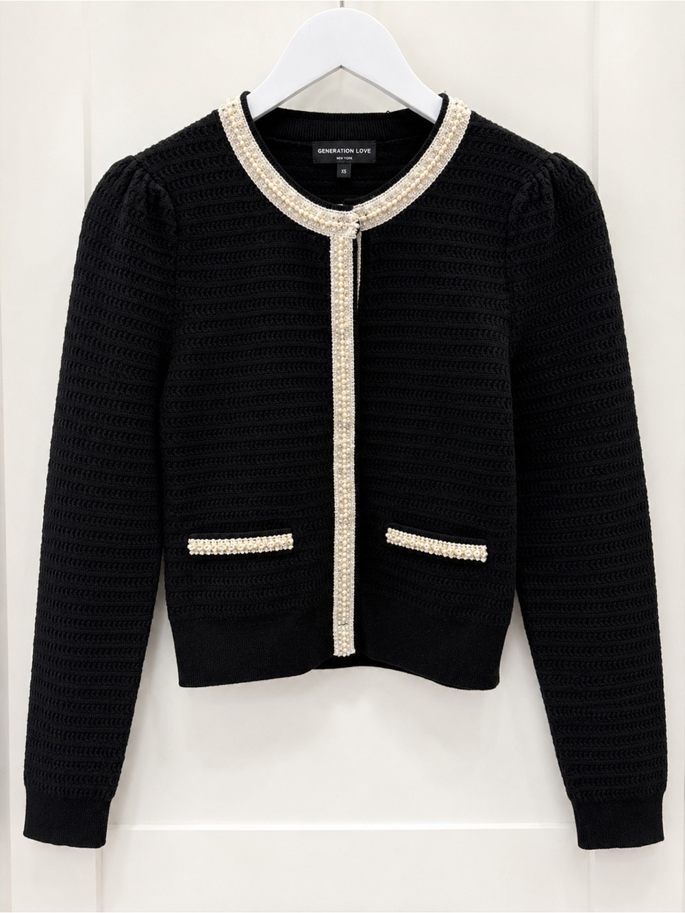 Generation Love Black Cardigan with Pearl-Beaded Trim new never worn size XS